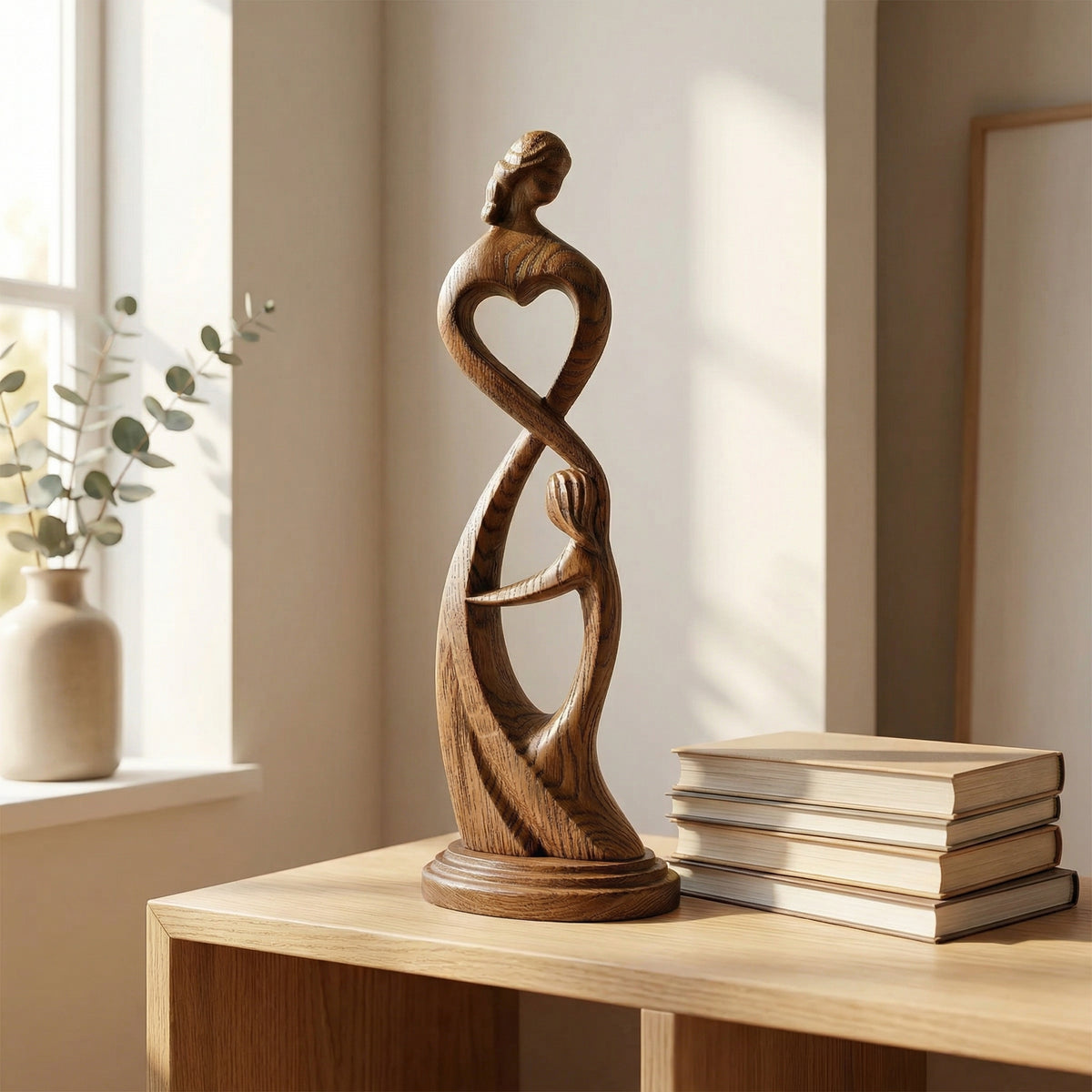 Hand Carved Heart Connection Statue for Mother's Day Gift