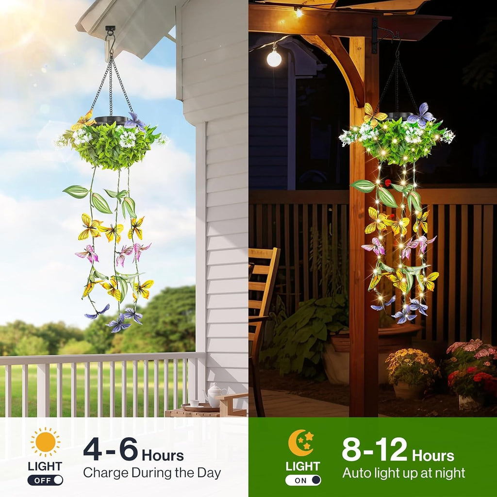 Artificial Butterfly & Flower Solar Powered Hanging Garden Lights