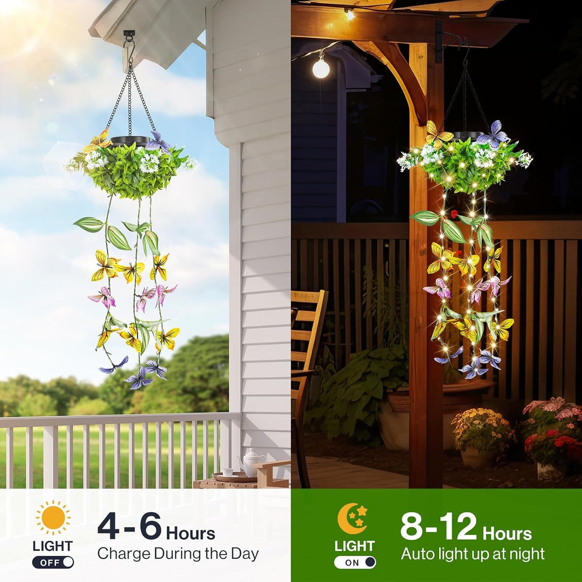 Artificial Butterfly & Flower Solar Powered Hanging Garden Lights