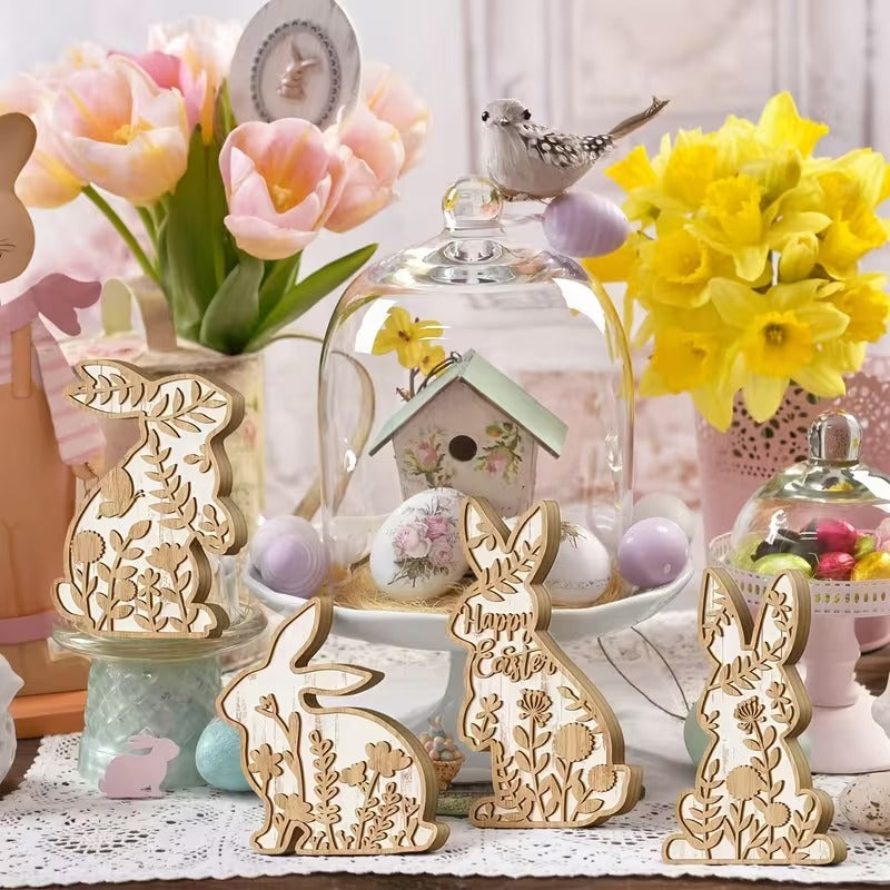 Easter Rabbit Table Wooden Signboard Decorative Set