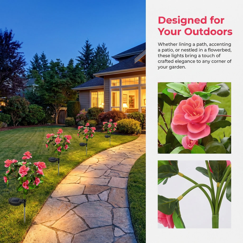 Solar Azalea Flower Garden Lights – Outdoor Waterproof LED Stake Lights, Lifelike Blooming Flowers