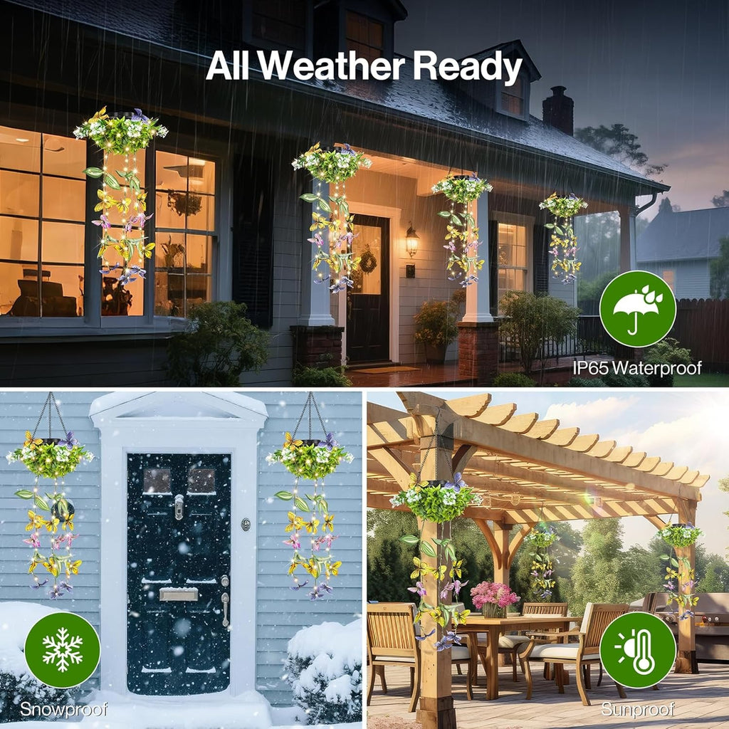 Artificial Butterfly & Flower Solar Powered Hanging Garden Lights