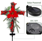 Christmas Waterproof Cross Solar Stake Decoration with Holiday Greenery & Poinsettia &  Berries