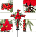 Christmas Waterproof Cross Solar Stake Decoration with Holiday Greenery & Poinsettia &  Berries