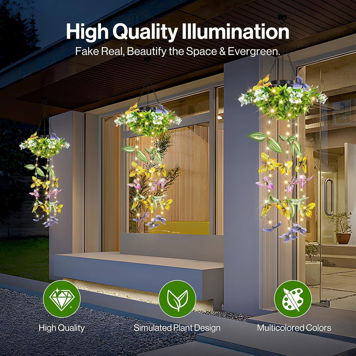 Artificial Butterfly & Flower Solar Powered Hanging Garden Lights