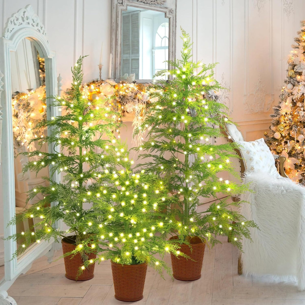 🎄Early Christmas Sale🔥Pre-lit Twinkle Christmas Realistic Artificial Trees with Woven Basket Base