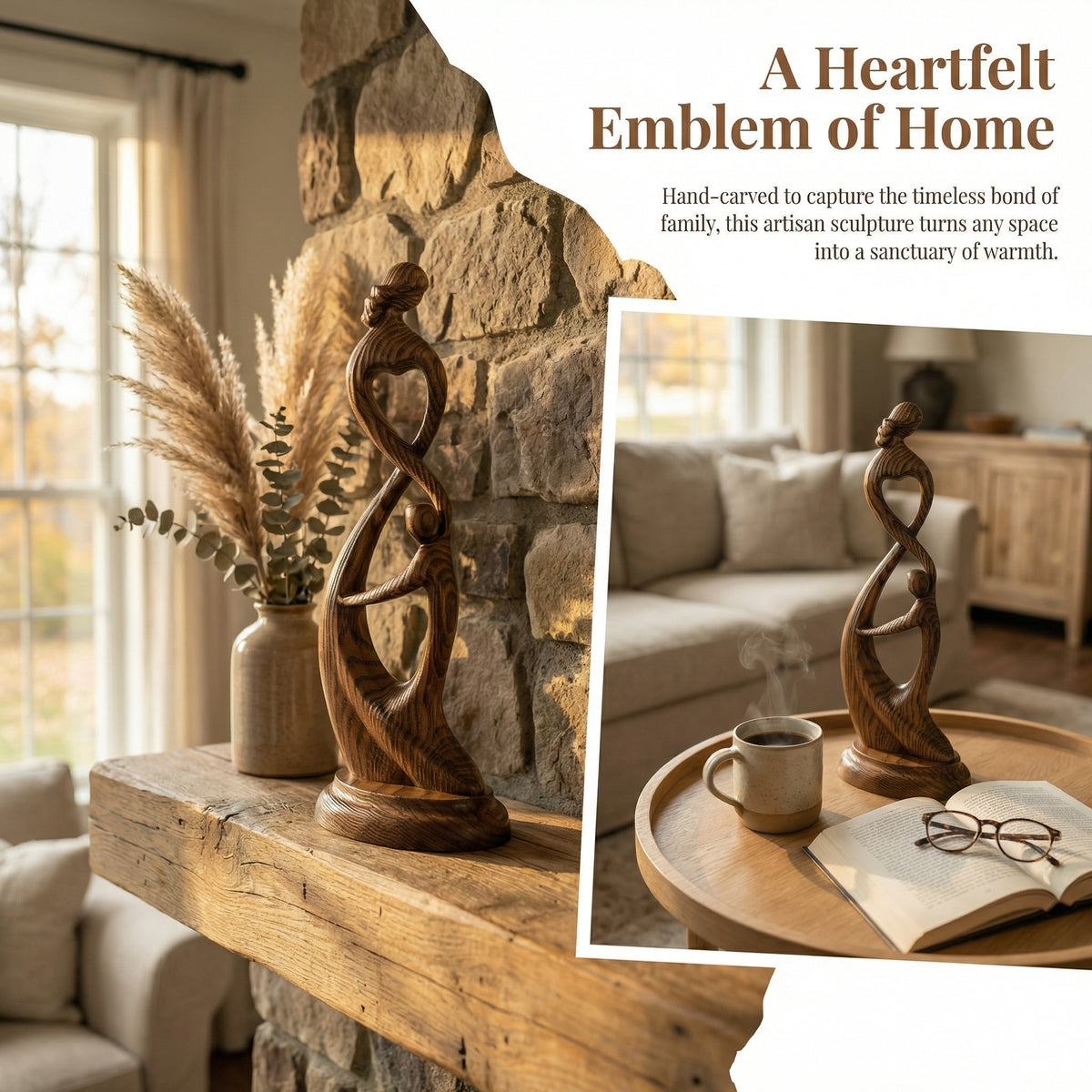 Hand Carved Heart Connection Statue for Mother's Day Gift
