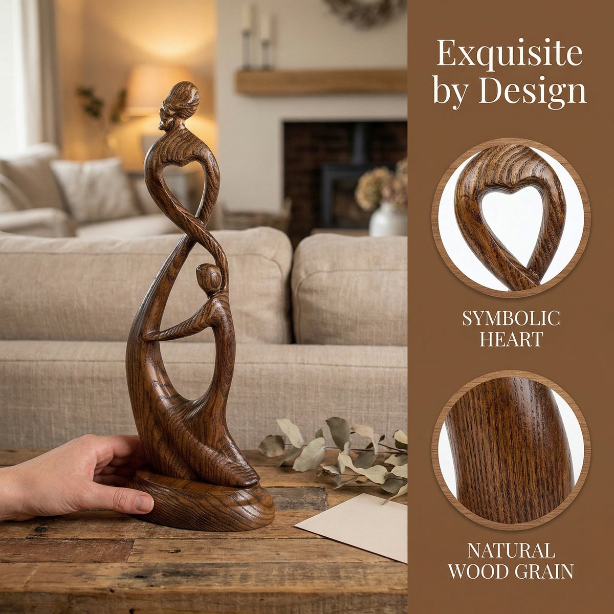 Hand Carved Heart Connection Statue for Mother's Day Gift