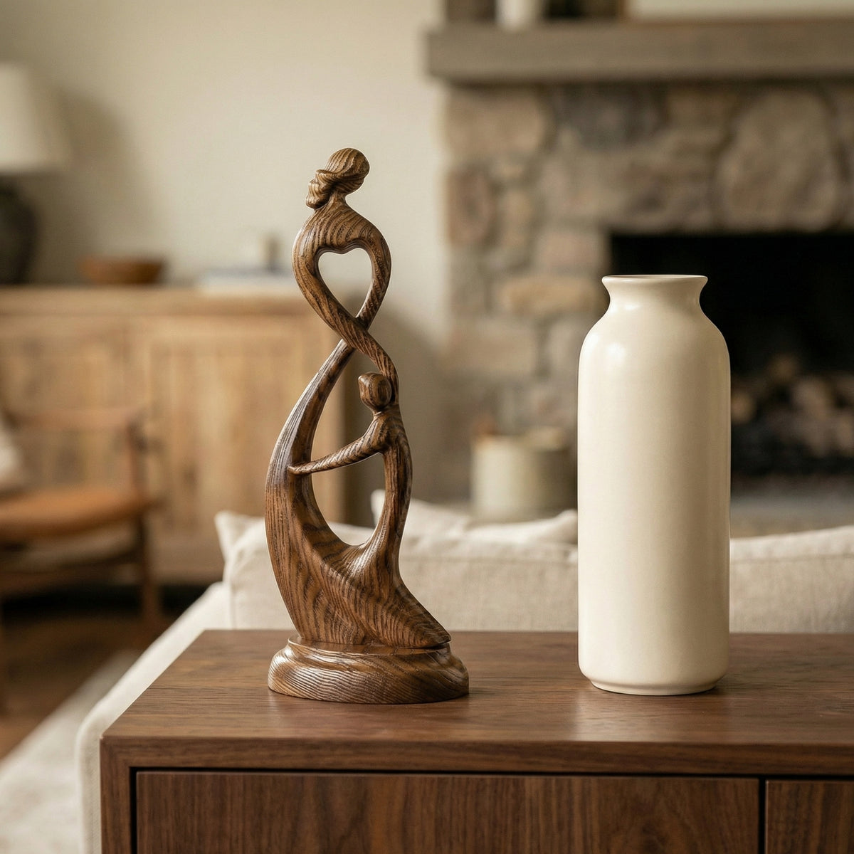 Hand Carved Heart Connection Statue for Mother's Day Gift