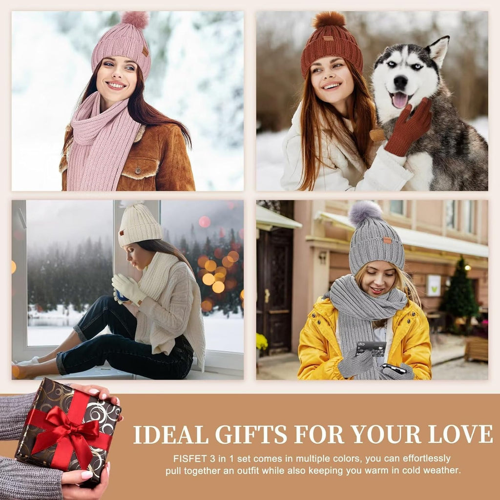 🎄2025 Christmas On Sale🧣Winter Beanie Hat Scarf Gloves Set