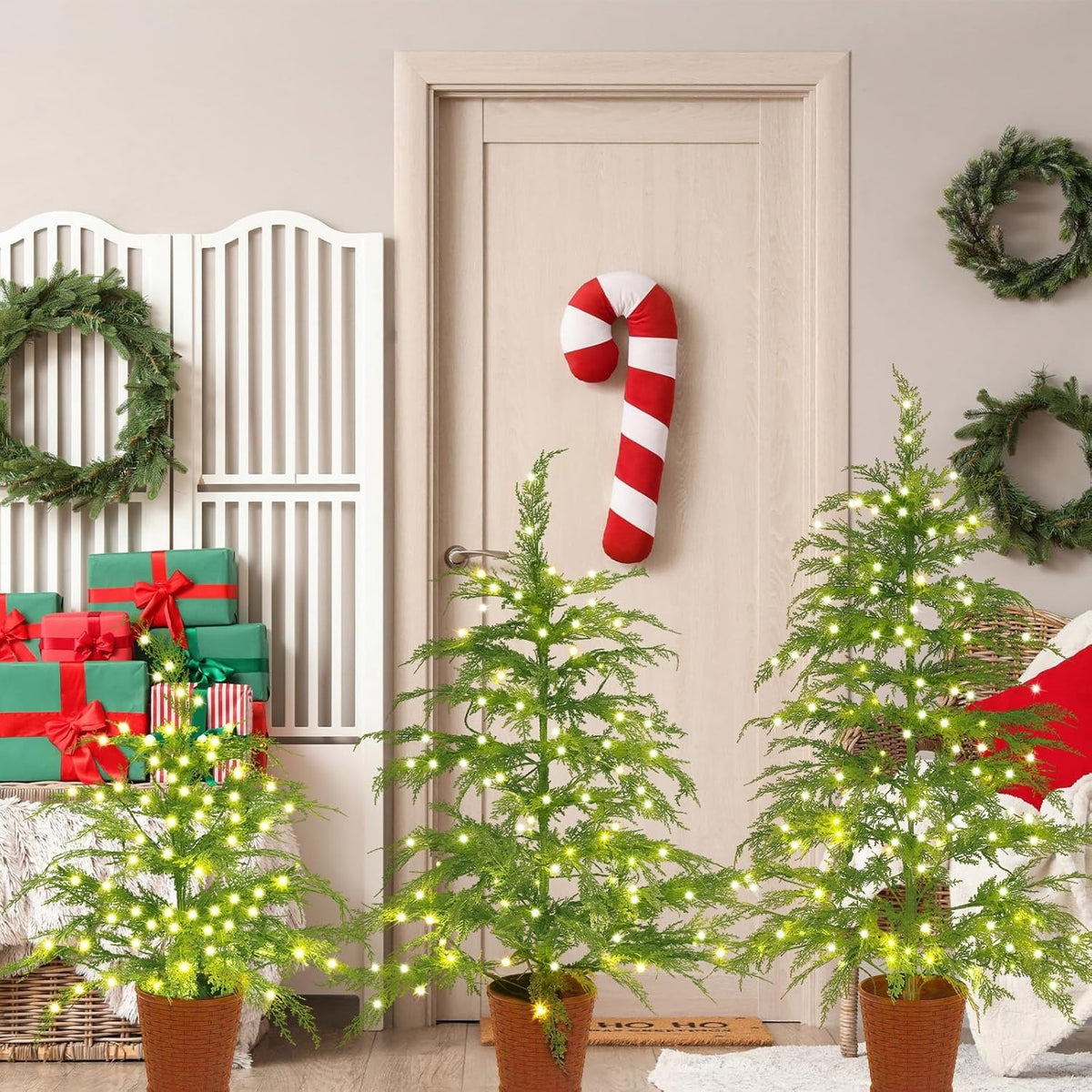 🎄Early Christmas Sale🔥Pre-lit Twinkle Christmas Realistic Artificial Trees with Woven Basket Base