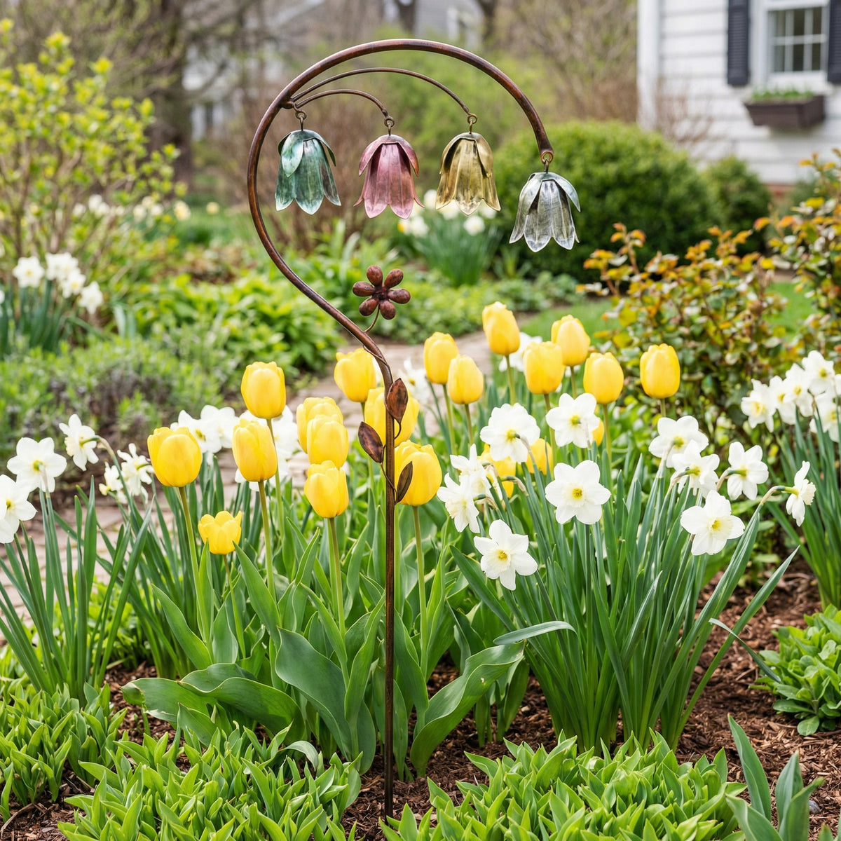 🌸 4-Color Metal Lily of the Valley Garden Stake | Rustic Floral Sculpture