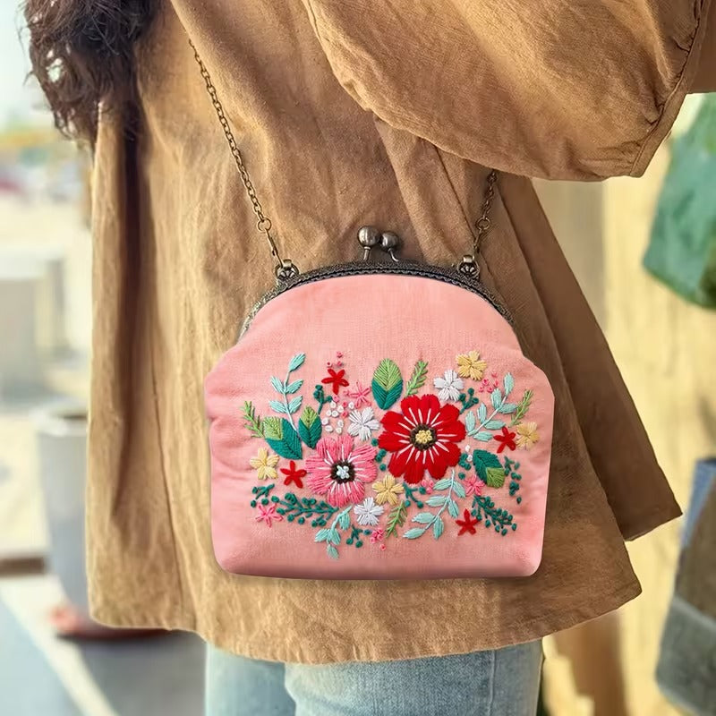 DIY Embroidered Clasp Lock Handbag Making Kit with Thread