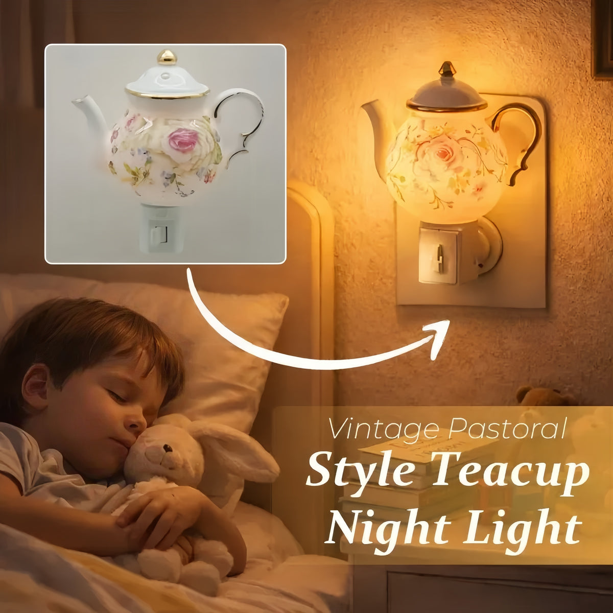 Vintage Pastoral Teapot Plug-In Night Light