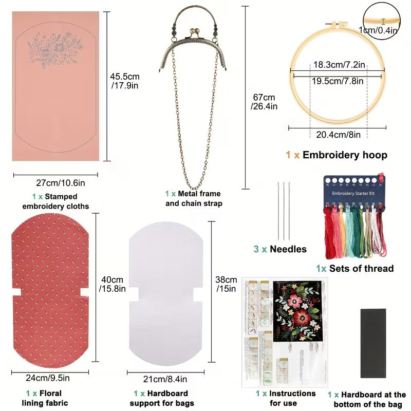 DIY Embroidered Clasp Lock Handbag Making Kit with Thread