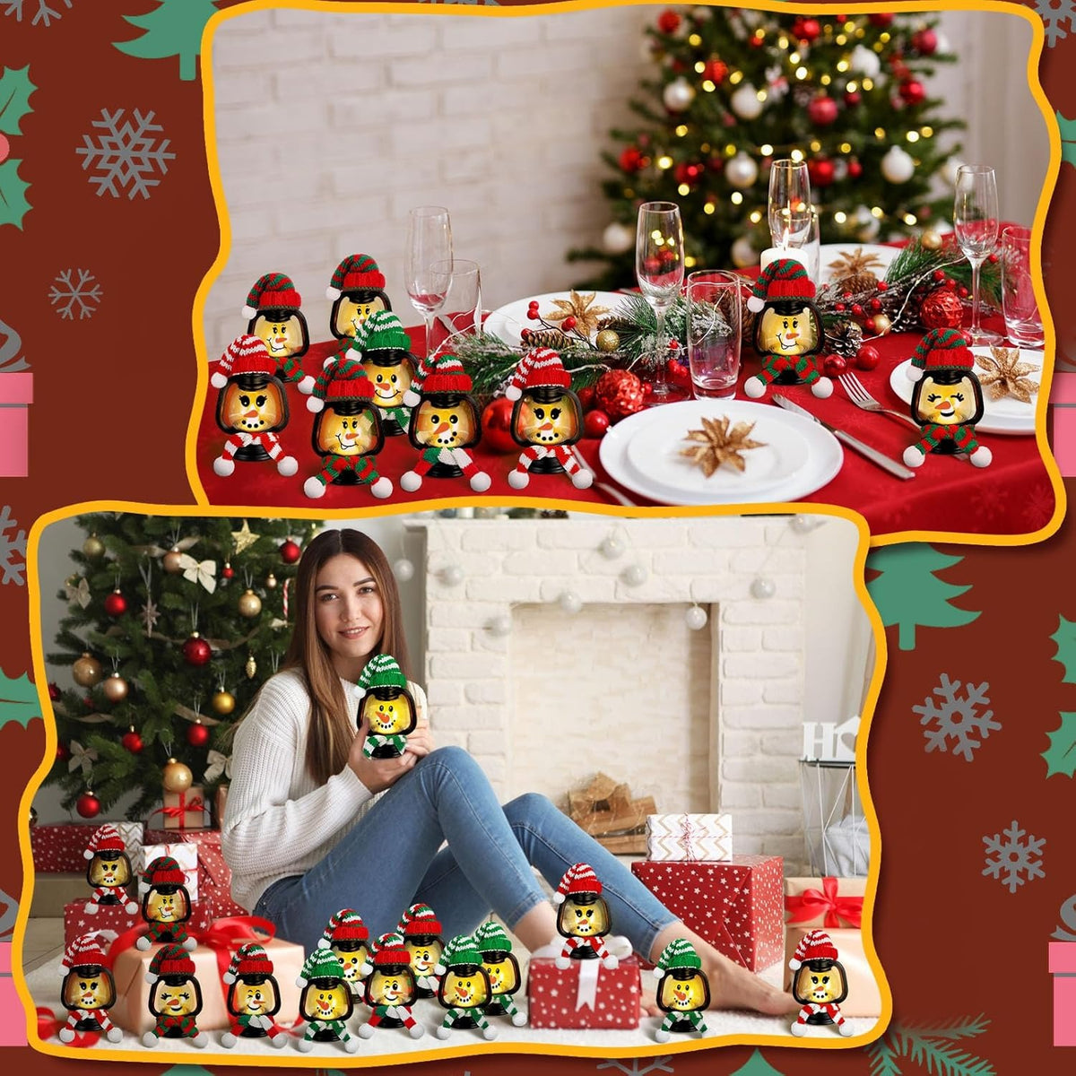 🎄Early Christmas Sale⛄4 PCS Mini Snowman Lantern with Hats and Scarves