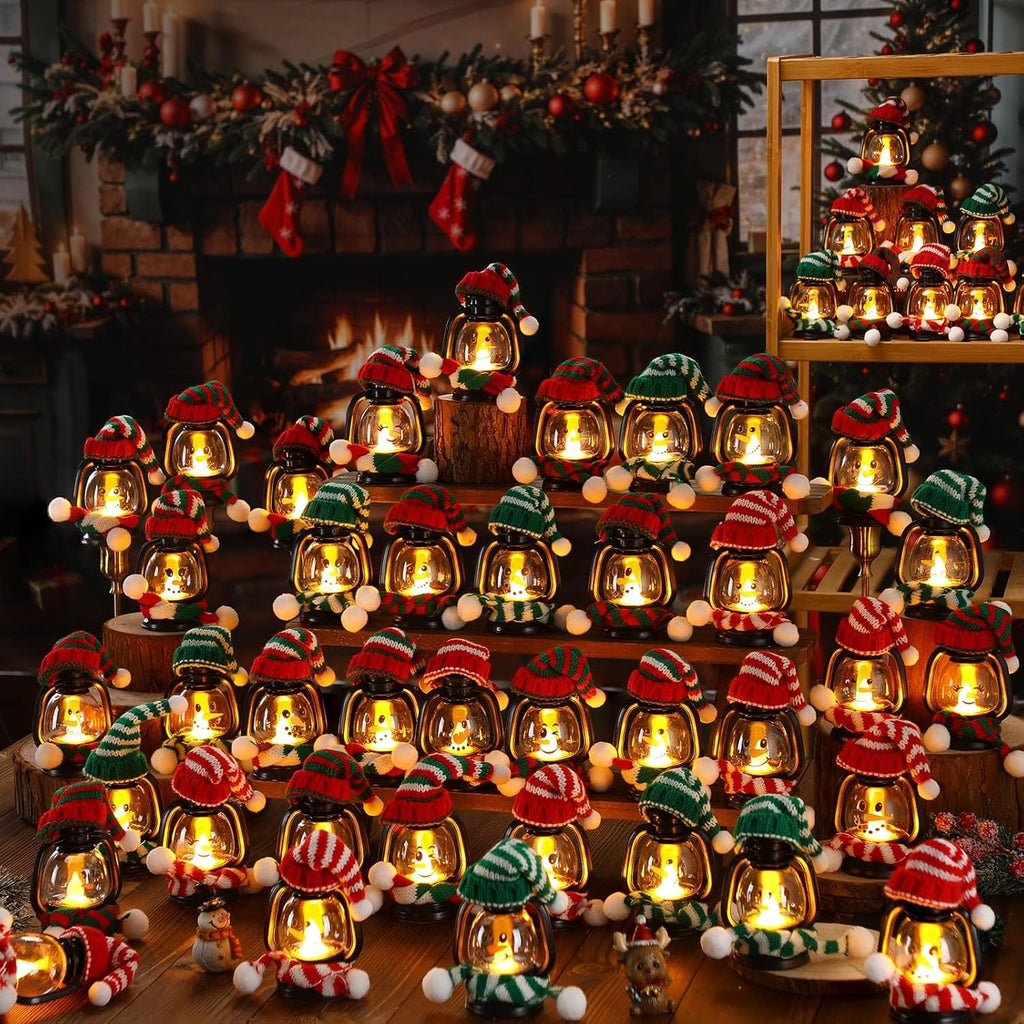 🎄Early Christmas Sale⛄4 PCS Mini Snowman Lantern with Hats and Scarves