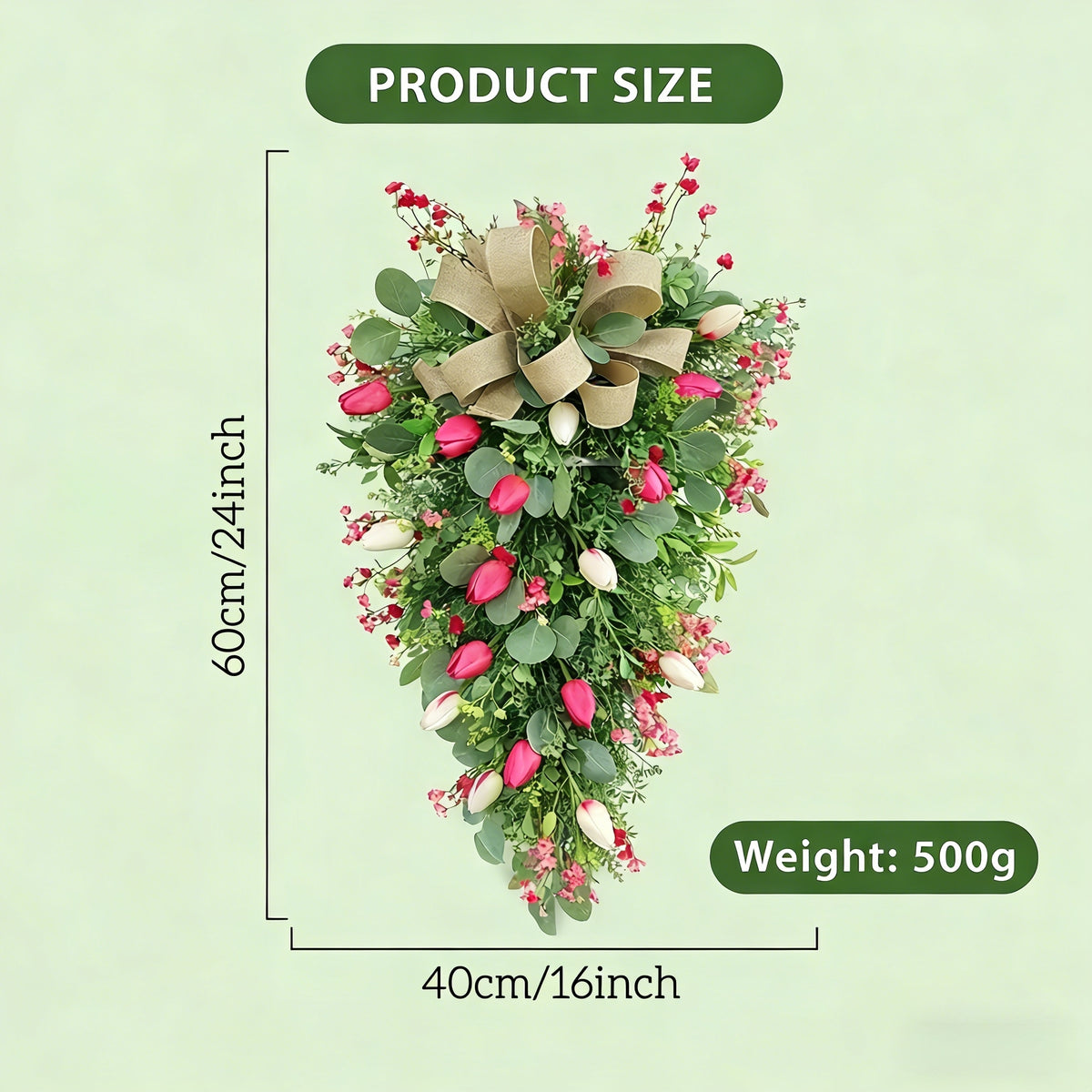 Artificial Tulip Door Swag with Greenery Leaves and Burlap Bow