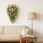 Artificial Tulip Door Swag with Greenery Leaves and Burlap Bow