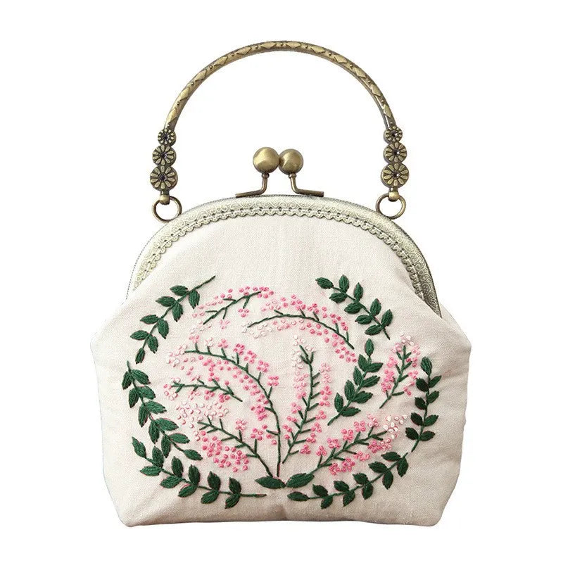 DIY Embroidered Clasp Lock Handbag Making Kit with Thread