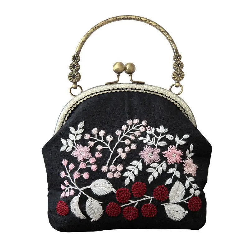 DIY Embroidered Clasp Lock Handbag Making Kit with Thread