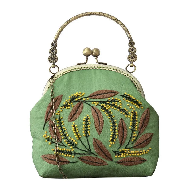 DIY Embroidered Clasp Lock Handbag Making Kit with Thread