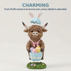Easter Highland Cow Set with Bunny Ears on Base