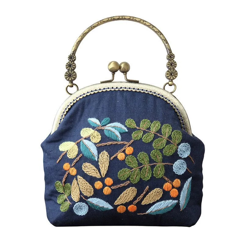 DIY Embroidered Clasp Lock Handbag Making Kit with Thread