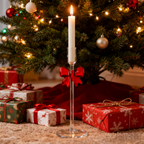 🎄Early Christmas Sale🔥Clear Glass Christmas Taper Candle Holder with Bow