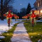 Christmas Waterproof Cross Solar Stake Decoration with Holiday Greenery & Poinsettia &  Berries